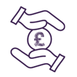 Pound coin icon with two hands holding it either side