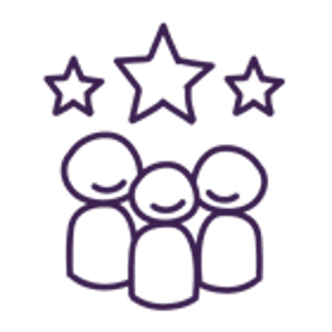 Family days out icon, three people smiling with stars above them