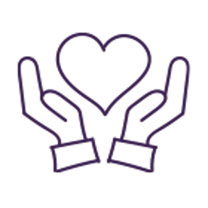 Hands holding a heart icon