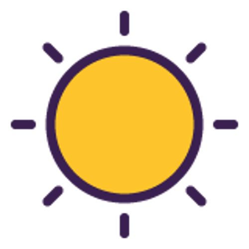 Graphic sun icon in yellow with a transparent background