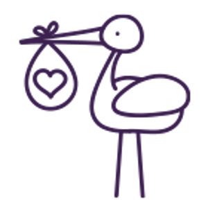 A stork icon holding a sack with a heart on