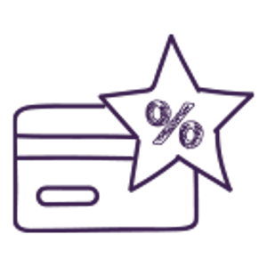 Credit card icon with a star discount sign above