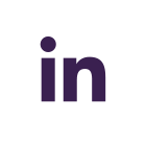 LinkedIn logo in purple with white background