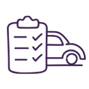 Car icon with a check list in purple