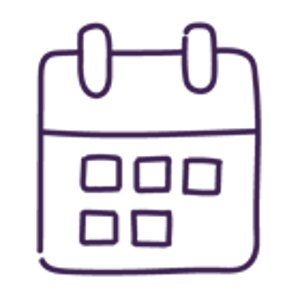 Calendar icon in purple with a transparent background