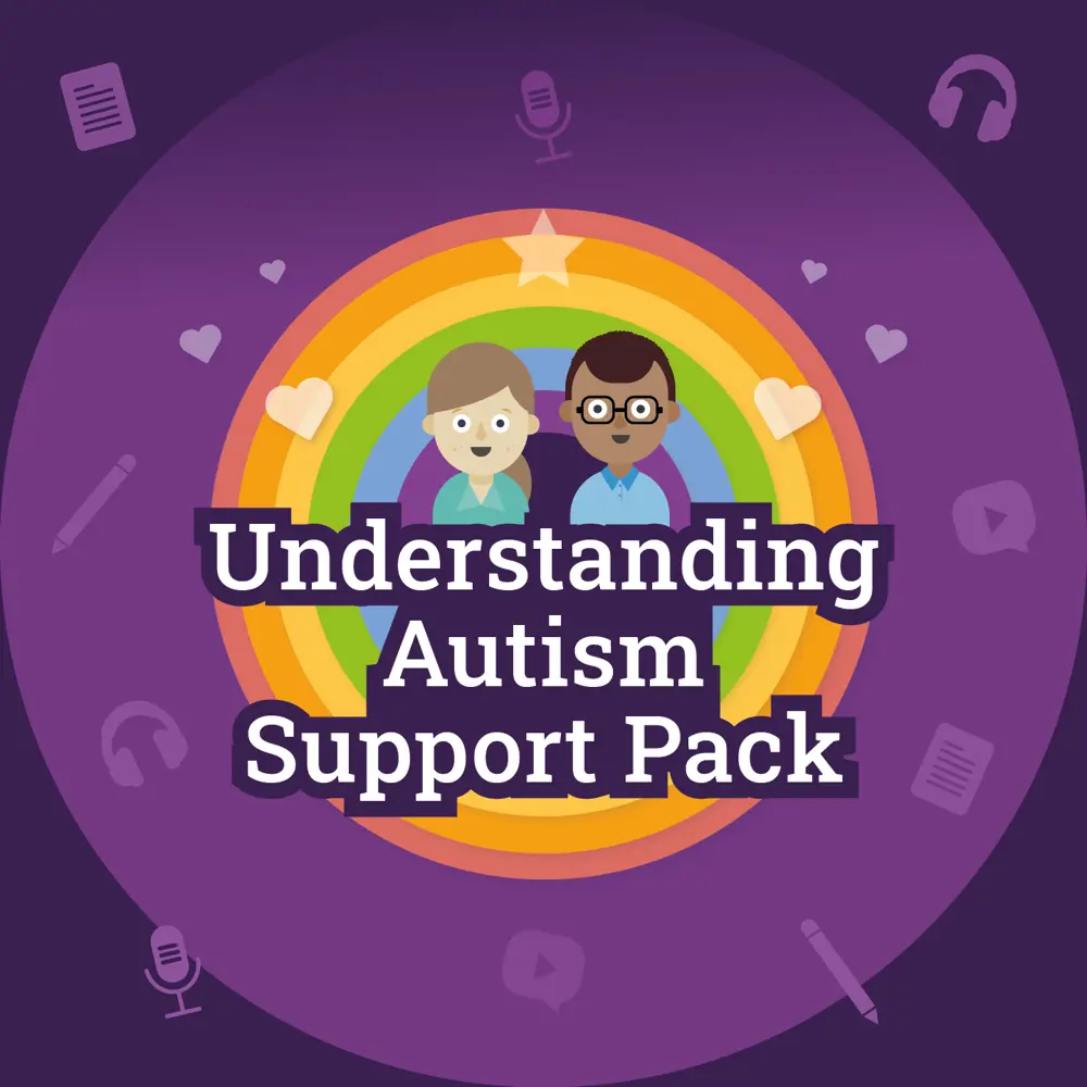 A girl and boy character in the middle of a rainbow with Witherslack Group icons around them