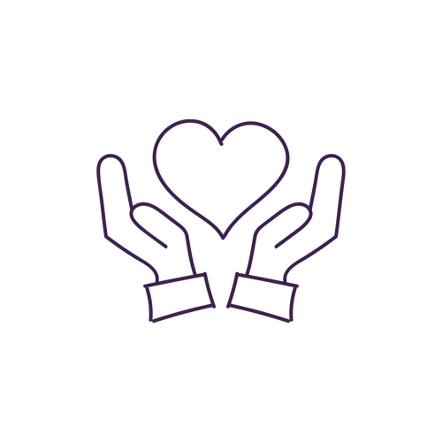 Icon of two hands being held up with love heart in the middle on a transparrent background