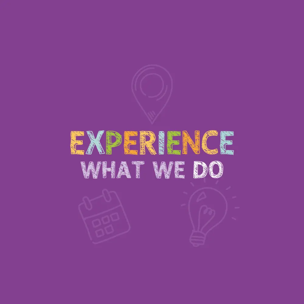 'Experience what we do' with purple background