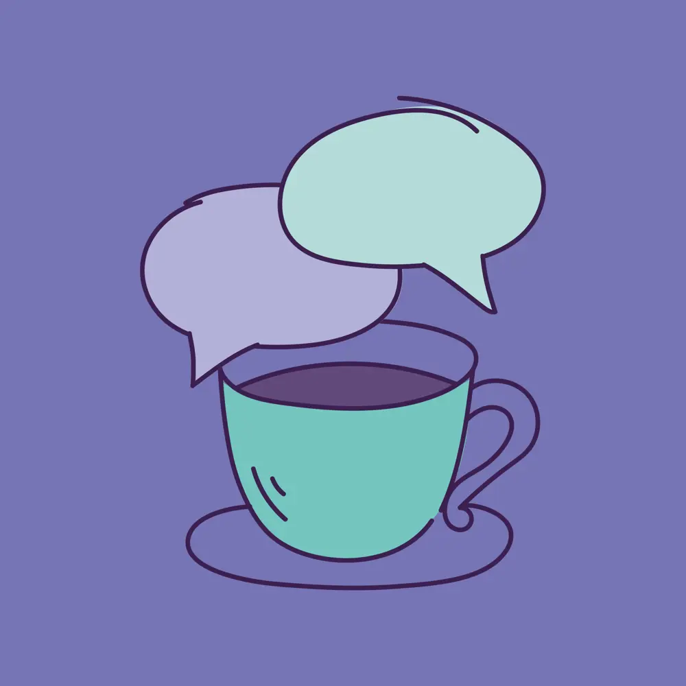 Icon of a cup of coffee with two speech bubbles above it