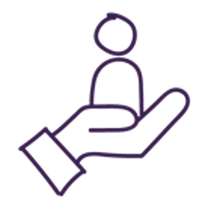 Hand icon holding a person in purple