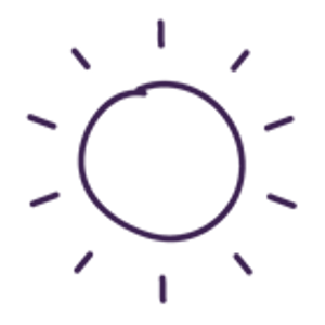 A line drawing of a sun with 10 small lines coming off it