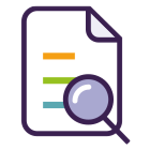 Clinical Services Icon, a document with a magnifying glass