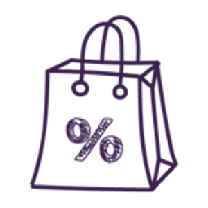 A drawn paper bag with a percentage symbol on icon