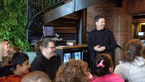 Barries bros giving a talk to Witherslack Group students in their office